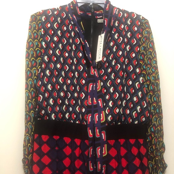 NWT $495 Alice + Olivia Karolina Paneled Blouson-Sleeve Midi Dress! - Picture 5 of 10